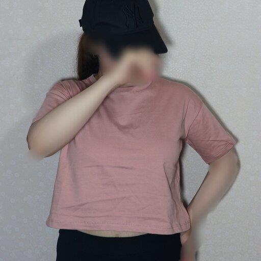 تیشرت کراپ ساده رنگ گلبهی جنس سوپر نخ پنبه فری سایز با ارسال رایگان